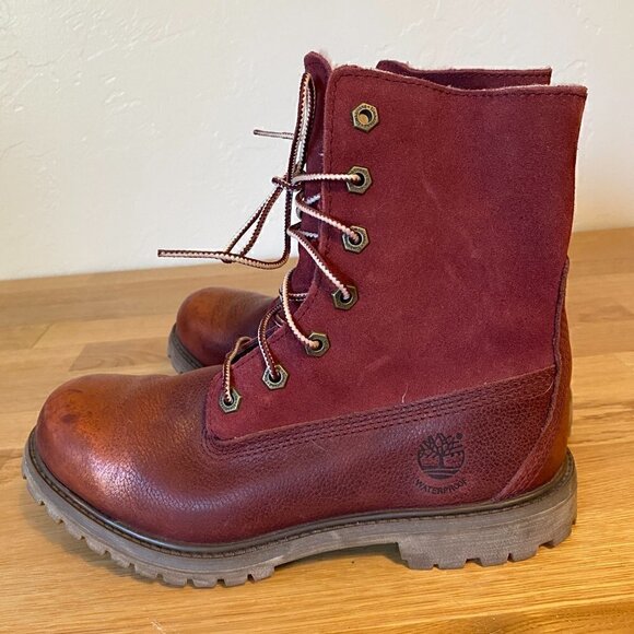 Timberland Teddy Fleece Burgundy Women's Leather Boots - Picture 5 of 12